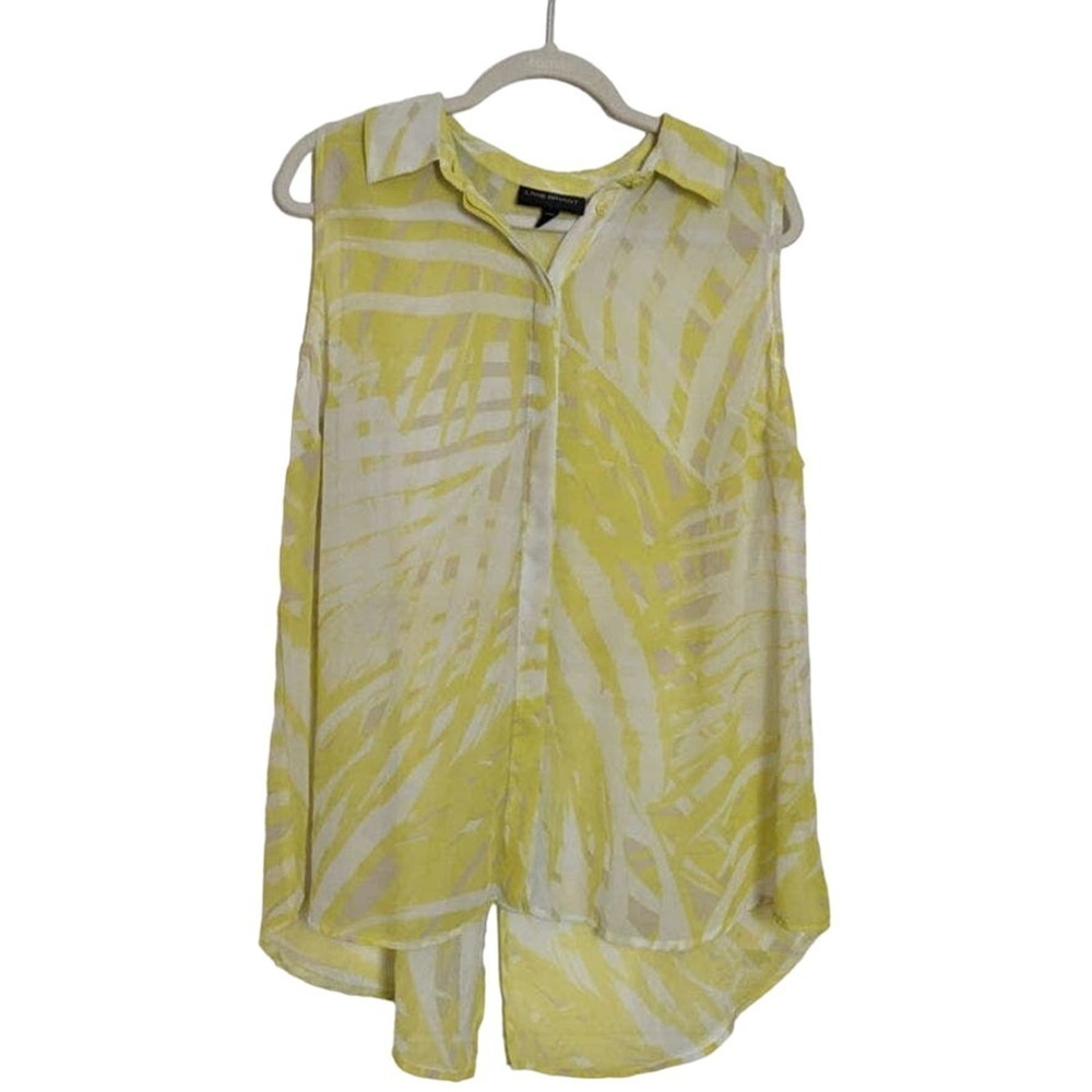 Lane Bryant Yellow Sleeveless Hawaiian Print Sheer  Button Down Up Tank 2X
